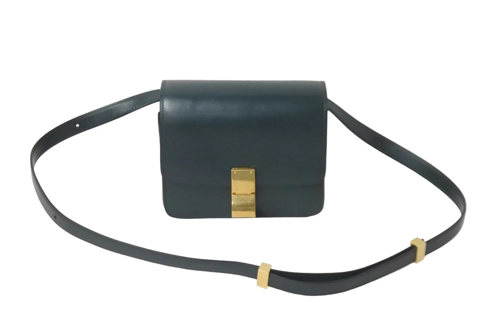 Celine Classic Box Bag dark green calfskin leather